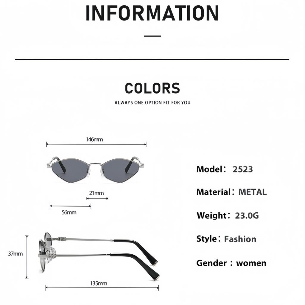 Fashionable Rhombus-Shaped Metal Sunglasses for Women, Versatile for Street Photography, Uv Protection Sunshade Glasses