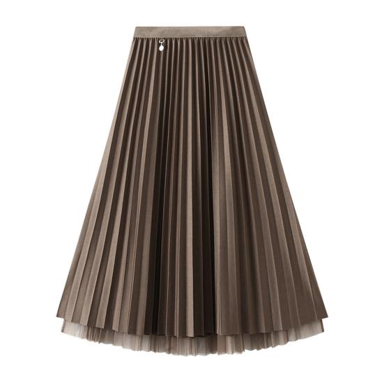 Women Midi Skirt Elastic High Waist A-Line Skirt Solid Color Double Sided Reversible Design Autumn Winter Skirt