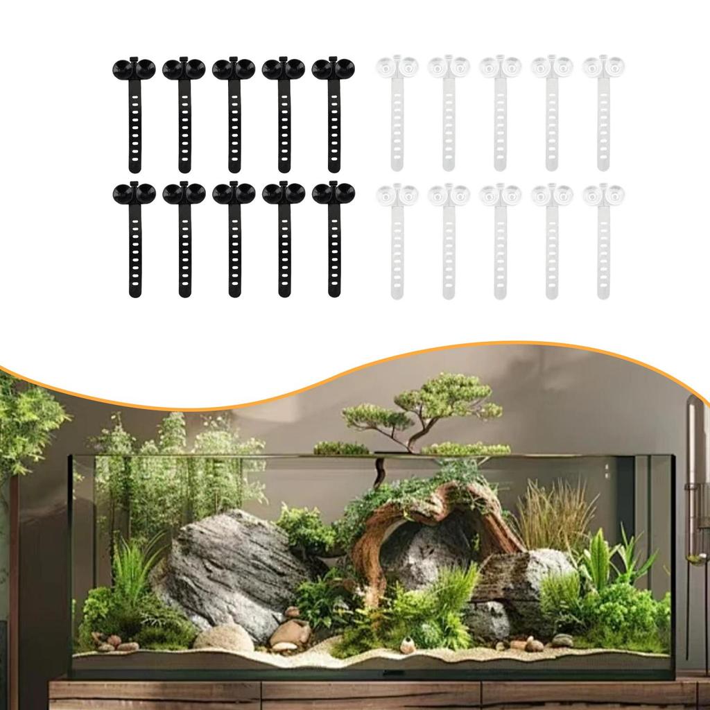 10Pcs Aquarium Suction Cup Cable Ties Lightweight, Easy to Install, Adjustable Fish Tank Binding Tools, Multipurpose for Plants