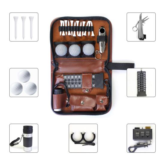 Golf Accessories Bag Faux Leather Storage Case for Golf Balls Tees Divot Tool Rangefinder Scorer Gift for Men Women Golfers