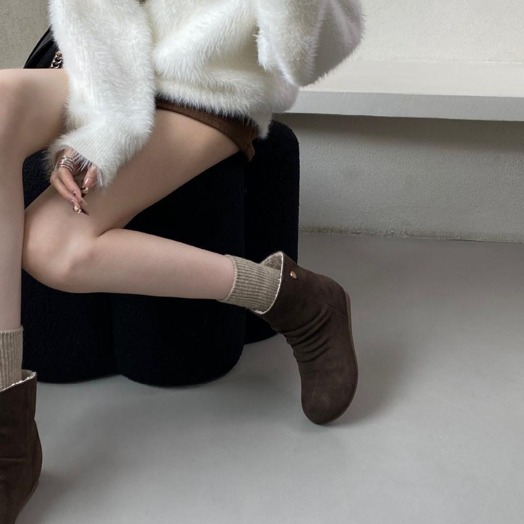 2025 autumn and winter new soft-soled low-tube thin cotton Martin snow warm fashion inner slope heel women's short boots