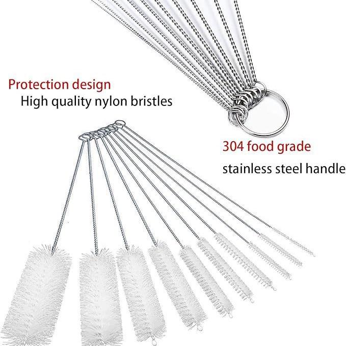 10-Piece Stainless Steel Straw & Cup Cleaning Brush Set with Long Handle