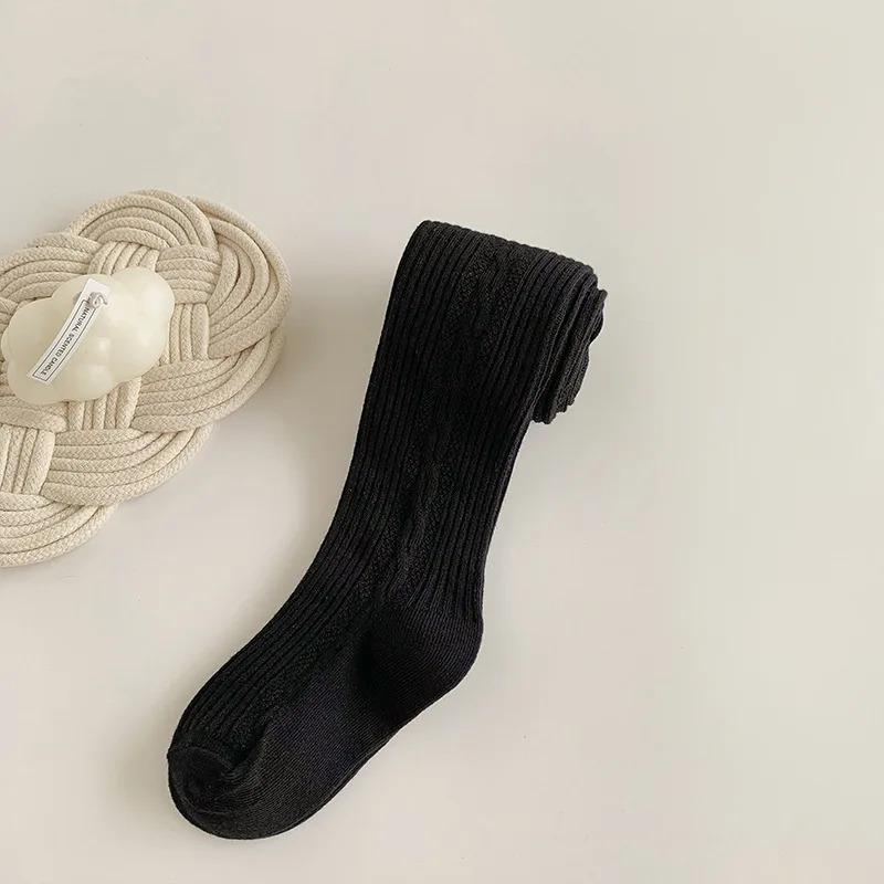 

Детские колготки в полоску, зима-осень, эластичные детские колготки для девочек, вязаные однотонные детские штаны с высокой талией для детей 0-6 лет 2-4Years(L) чёрный