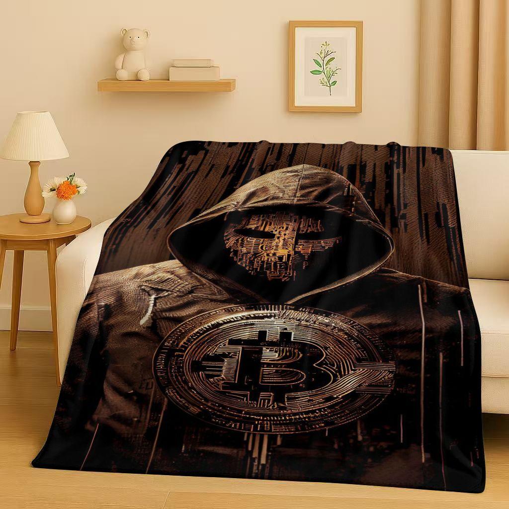 3D Rich BTC Bitcoin Circuit Board Art Cartoon Flannel Blanket,Ultra Soft Warm Plush Throw for Home Bedroom Bed Sofa Cover Kids