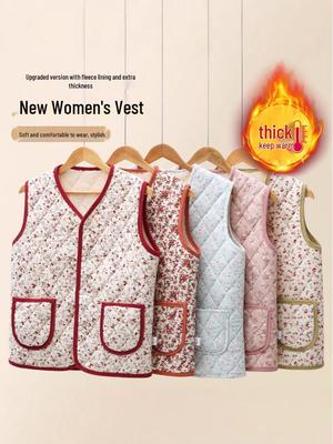 Elegante Herbst/Winter Samtweste für Frauen mittleren Alters - Warm, stilvoll, Oberbekleidung mit Blumendruck.