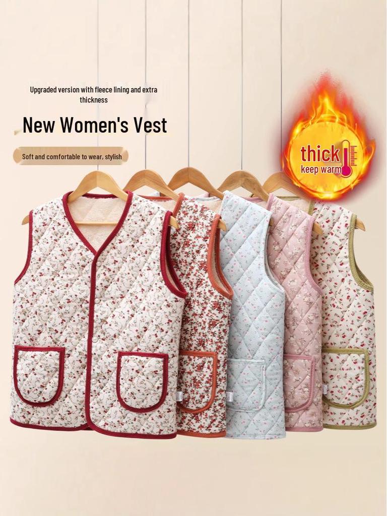 Elegante Herbst/Winter Samtweste für Frauen mittleren Alters - Warm, stilvoll, Oberbekleidung mit Blumendruck.