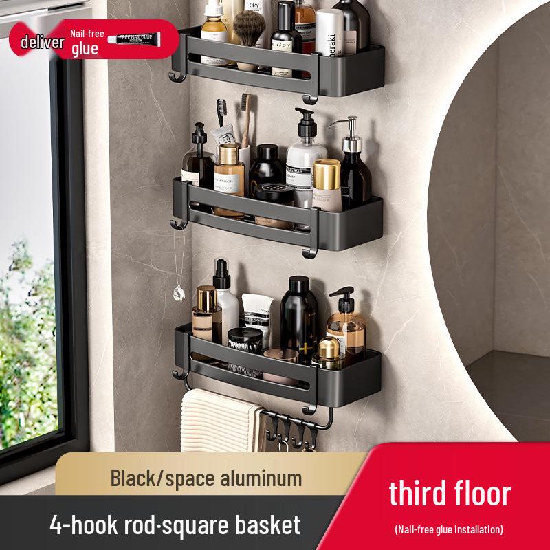 Gunmetal No-Drill Triangular Bathroom Shelf - Space Aluminum Corner Storage Basket