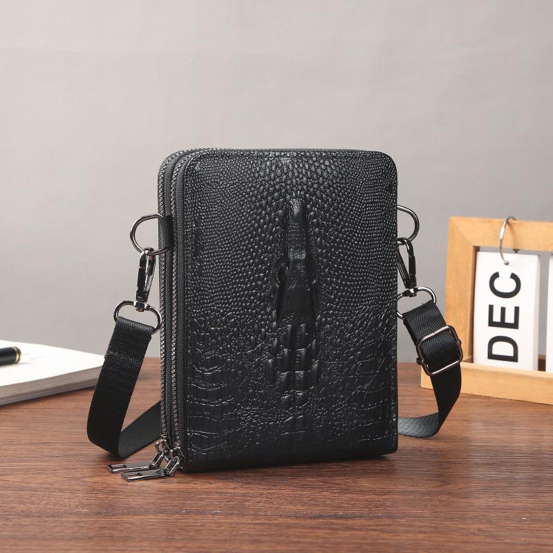 Fashion Men's Crossbody Bags New Crocodile Texture Shoulder Bags Fashion Small Zipper Cell Phone Bags Male Business Handbags