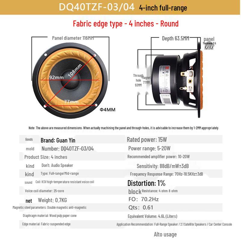 HiFi Compact 4-Inch Full-Range Speaker - Premium 2-Inch To 5-Inch Mini Sound Loudspeaker.