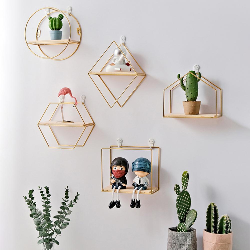 Iron Storage Shelf Geometric Nordic Style Storage Rack Novelty Artistic Storage Holder DIY Wall Mounted Home Decor Storage Shelf