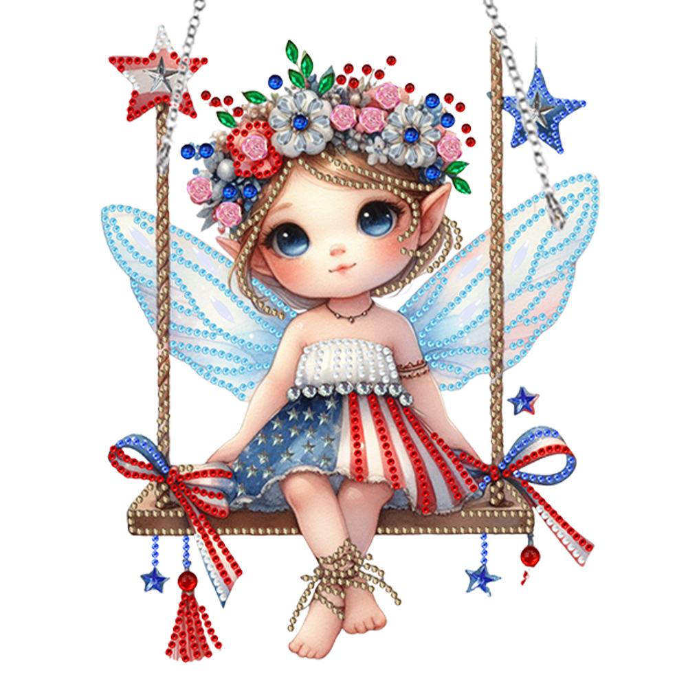 

Single-Side Fairy Diamond Painting Home Decor Cute Rhinestone Diamond Art Window Pendants Handmade for Garden Window Decor