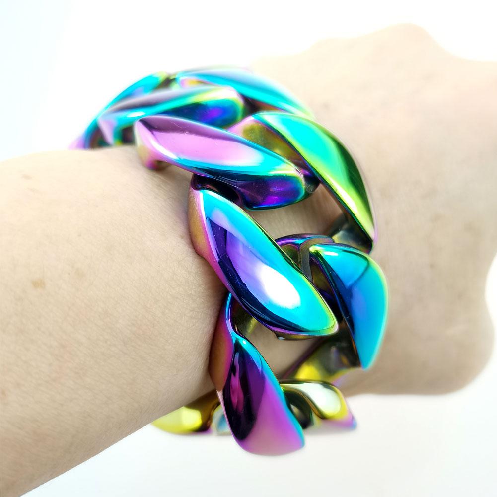 32mm width bling massive 316L stainless steel iridescent Hip hop bracelet designer chrams
