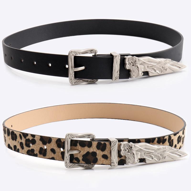 Leopard Print Western Style Leather Belt For Women And Men With Alloy Buckle For Casual Wear