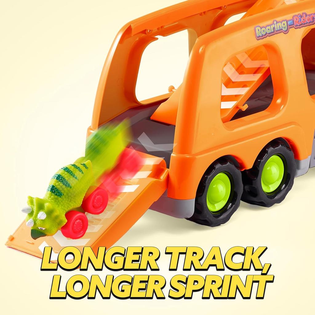 JOYFY Dinosaurier-LKW Spielzeugauto-Transporter-LKW Spielzeug mit 6 Gummiauto-Fahrzeugen für Kleinkinder 3-8 Jahre Geburtstags-Weihnachtsgeschenke