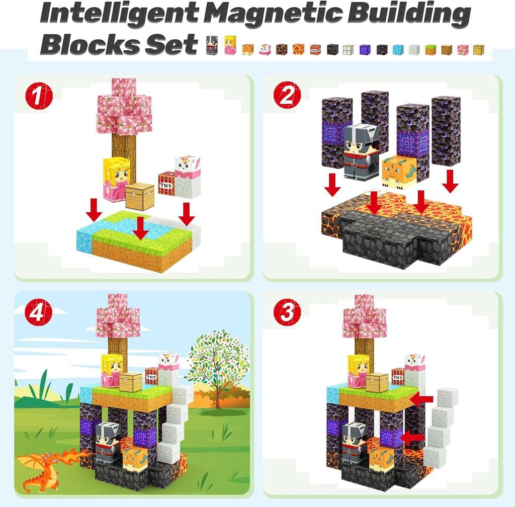Yolla Loos 150-teiliges magnetisches Baustein-Spielzeug - Montessori-Spielzeugset mit magnetischen Bausteinen für Jungen und Mädchen ab 6 Jahren