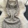 Summer Women Brand Designer Sexy Club Party Halter Print Letter Knitted Sweater Slim Bodycon Mini Short Sheath Dresses