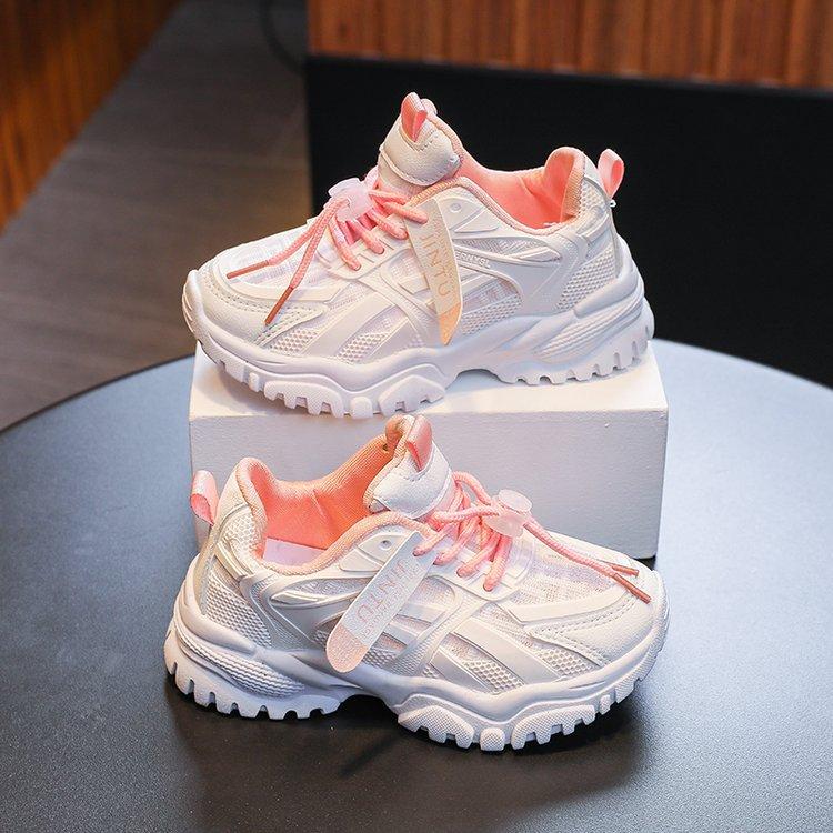

[Kids Spring Chunky Sneakers Breathable Mesh Sport Shoes for Boys Girls Korean Casual Footwear] size 26 розовый