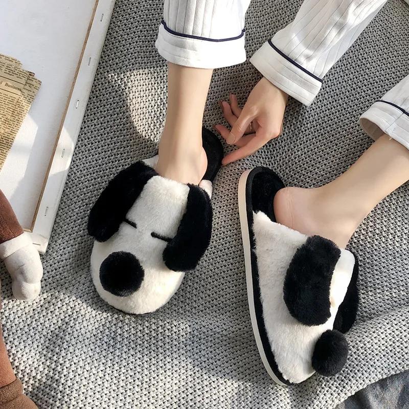 Home Slippers Women's Autumn Winter 2025 Plush Warm Unisex House Cotton Shoes Indoor Bedroom Floor Shoes Furry Slides for Women