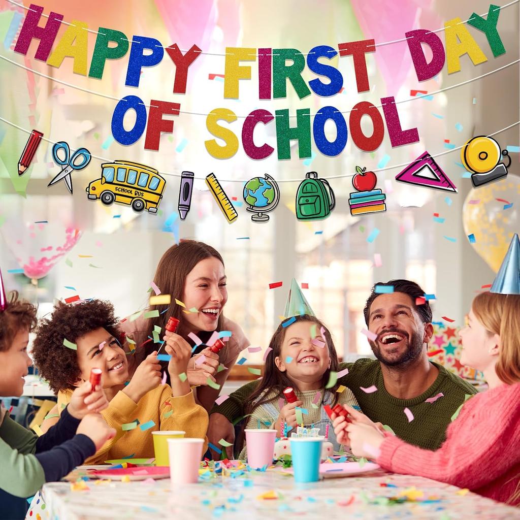 Happy First Day of School Banner, Pre-strung, Back To School Decorations, Back To School Garland, Classroom Teacher Office School Decorations