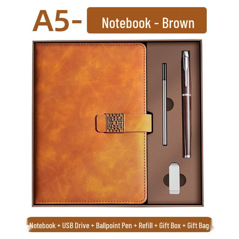 A5 Business Leather Notebook with Logo and Buckle - Gift Box Included