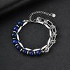 Trendy Hip Hop Double-layer Link Blue Tiger Eye Bracelet for Men, Stainless Steel Splicing Chain Natural Stone Bracelets Jewelry
