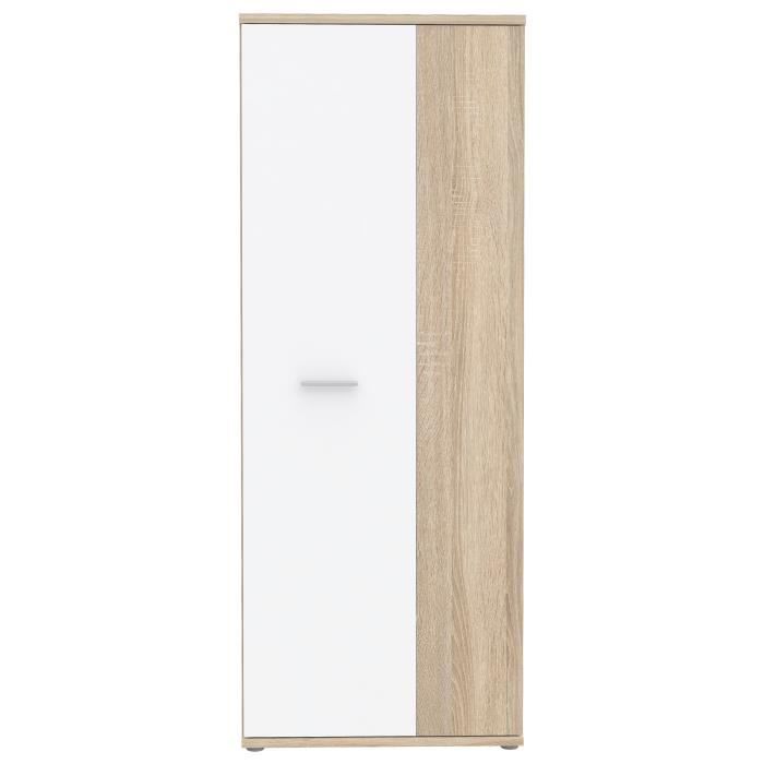 Armoire à chaussures MISCA - Décor chêne sonoma et blanc mat - L69 x P35 x H179cm