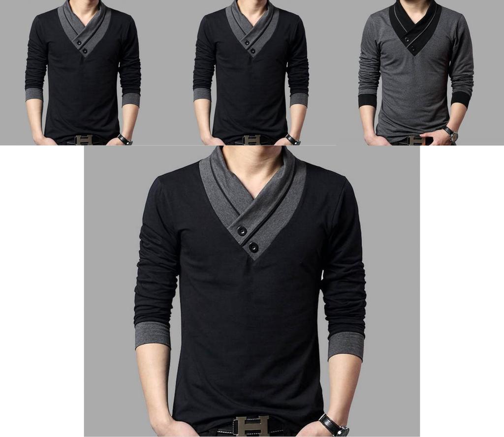 Camiseta De Hombre De Manga Corta Larga Slim Cuello En V Muscle Tee Casual Blusa