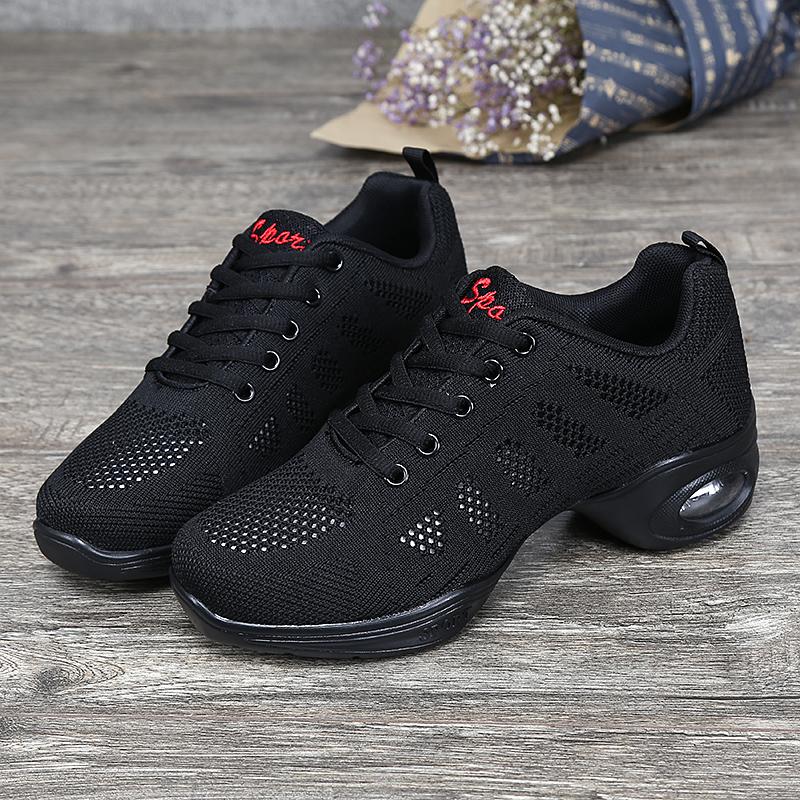 Damskie Oddychające Siatkowe Buty do Tańca z Poduszką Powietrzną Codzienne Sneakersy na Platformie Antypoślizgowa Miękka Podeszwa Nowoczesne Buty do Tańca Jazzowego