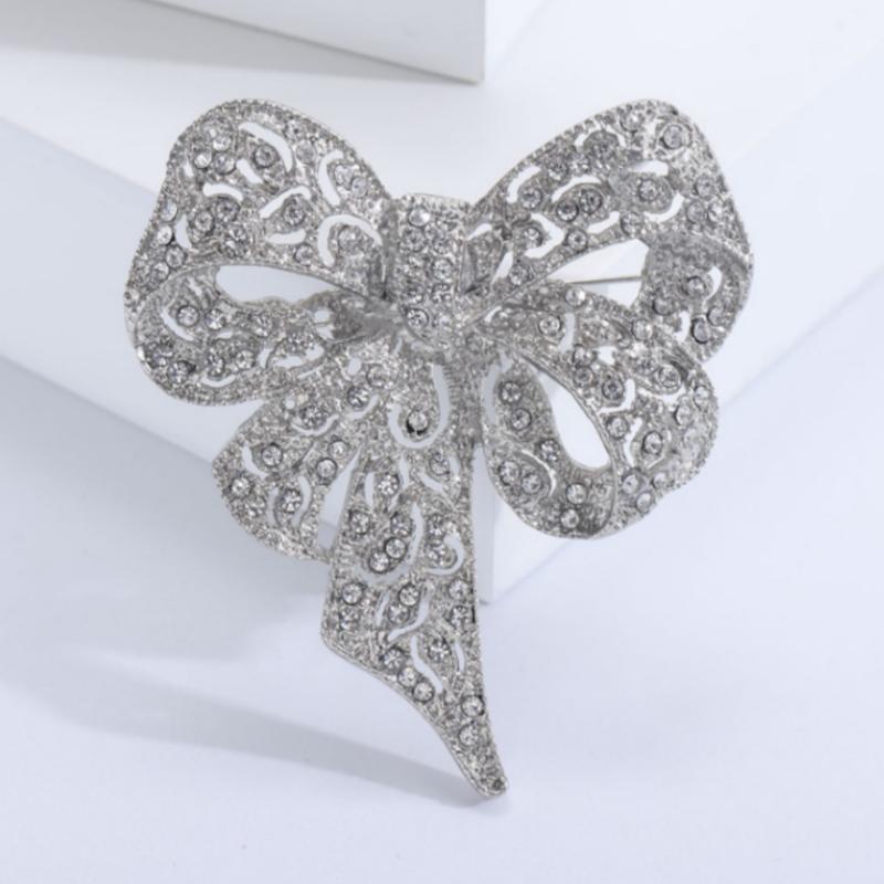 Luxury Sparkling Rhinestone Bow Brooches For Women Unisex Fashion Banquet Party Clothing Backpack Jewelry Accessories Gifts