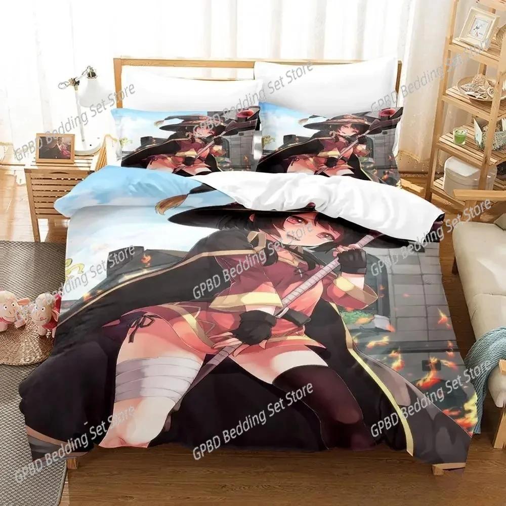 Kawaii Konosuba Cartoon Anime Bedding Set For Bedroom Soft Modern Bedspreads Comefortable Duvet Cover Quilt Cover And Pillowcase