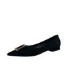 A metal buckle black velvet flat shoes women's summer soft sole new versatile pointed suede