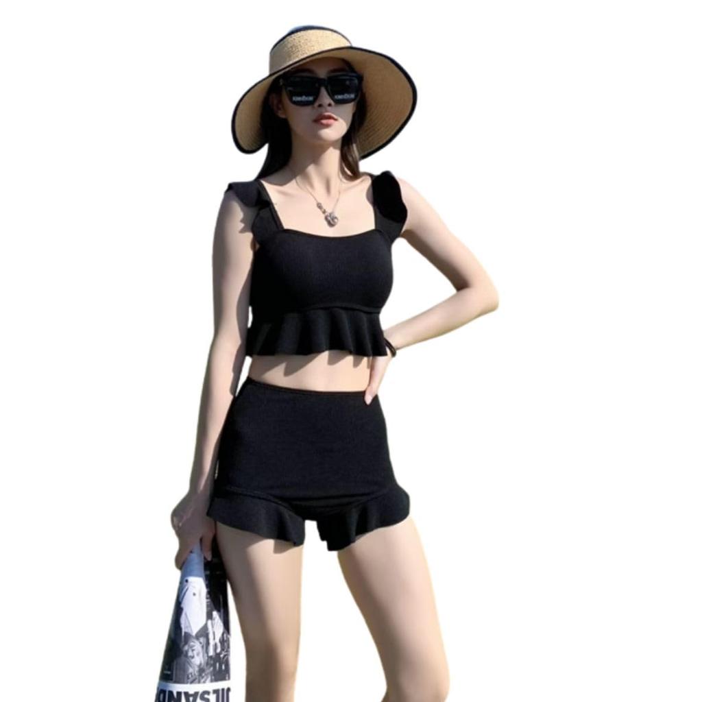 Bustier Bikini Solid Color High Waist Sweat Quick Modest Exposure Women's Swimsuit, Tankini, Style, Bandwear, Two-Piece Set, Separates, Swimdress,