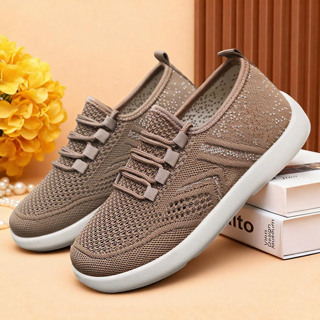 Women's shoes new flying woven casual shoes light breathable single shoes soft sole comfortable shoes women's simple lace-up mesh shoes