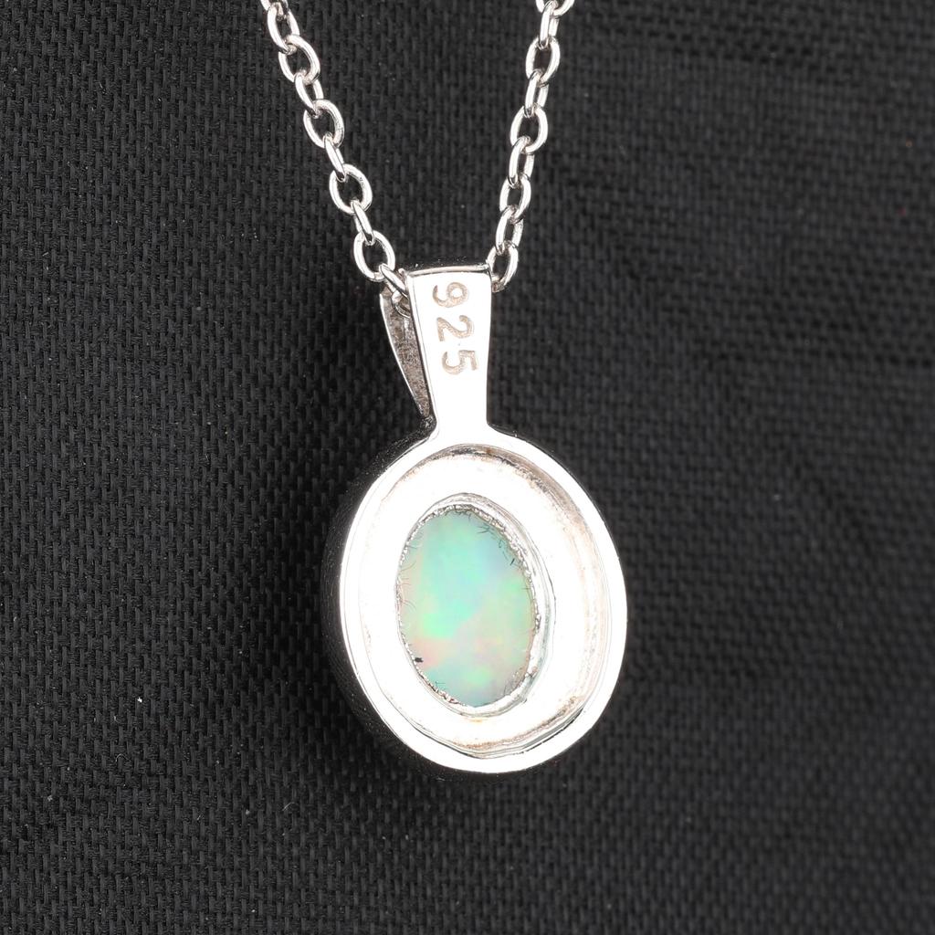 Ethiopian Opal Pendant 925 Sterling Silver Rhodium Fine Jewelry Gift for Her