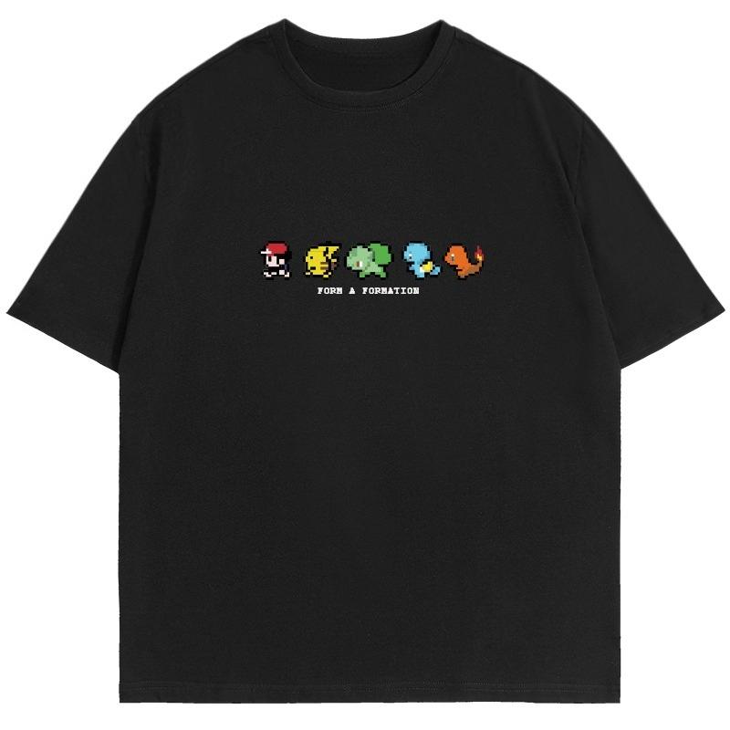 

Pixel Printed Short-sleeved Tshirt Men s Summer Trendy Brand Front Shoulder Half-sleeved 2025 New American Pure Cotton Loose ... S разноцветный