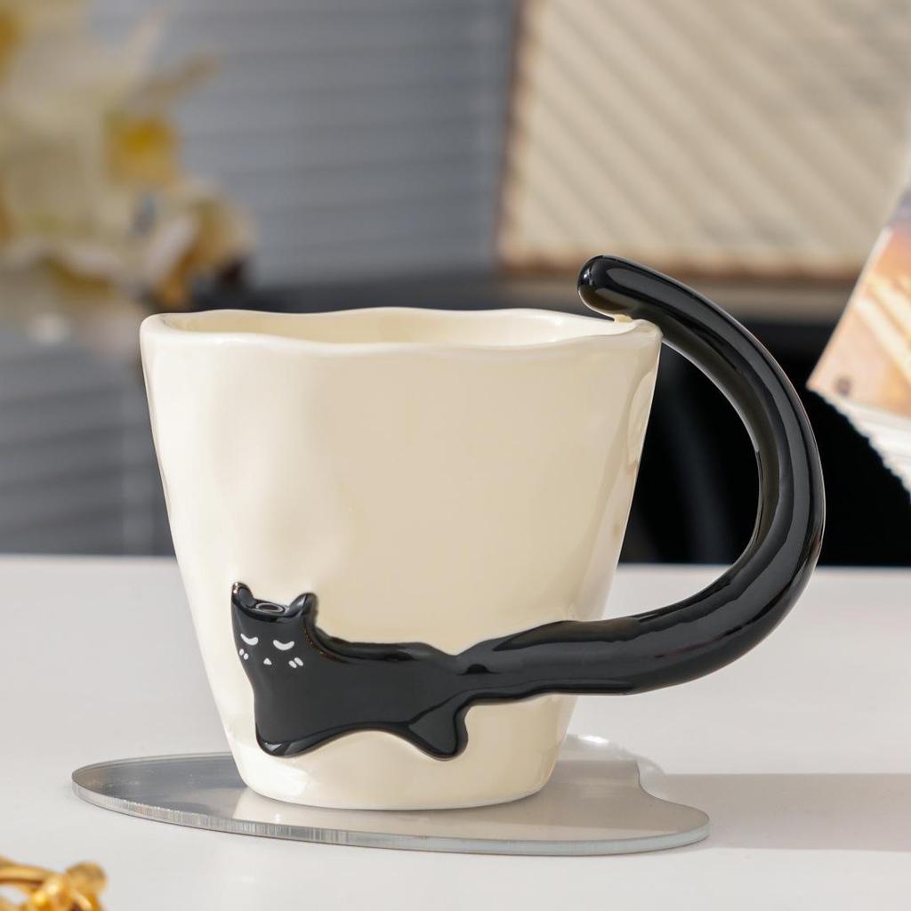 Creative Embossed Cat Ceramic Mug - Unique, Simple Souvenir Coffee Cup