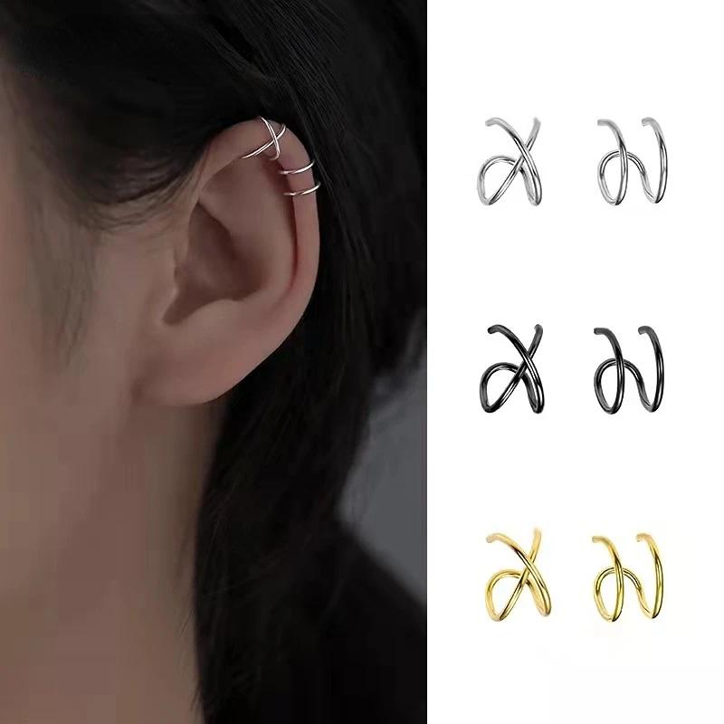 Small Niche Double Line Cross Ear Clip, Women'S Simple Ear Accessories Without Ear Holes, Versatile Ear Bone Clip With Personality And Temperament