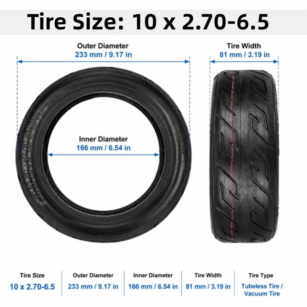 Black Electric Scooter Tire 10 x 2.70-6.5 Tubeless Tire Durable Vacuum Tire Electric Scooter