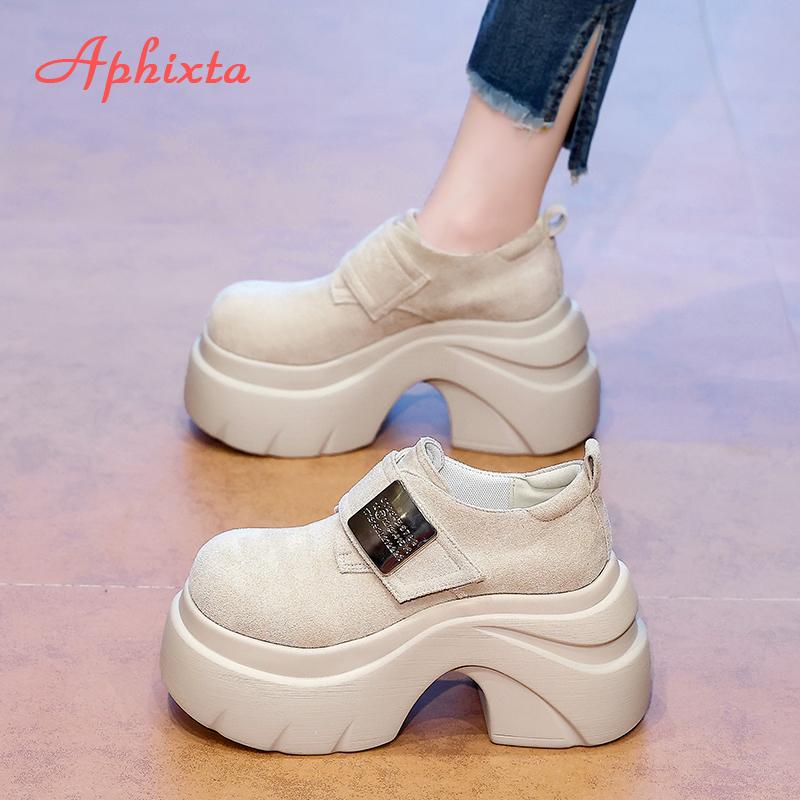 Fashion Aphixta 8cm Chunky Heel Women Ankle Boots Metal Decoration Hook Loop Woman High Heel Pumps Platform Height Increasing Footwear