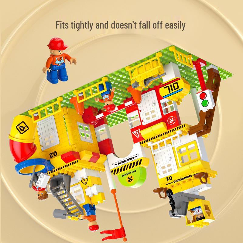 Children's Educational Building Blocks - Police and Fire Station Set with Engineering Vehicles, Large Pieces, Ideal Gift for Boys