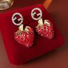 Red Strawberry Earrings for Women Retro Temperament 2025 Korean Fashion Drop Earring Light Luxury Girl Zircon Gifts