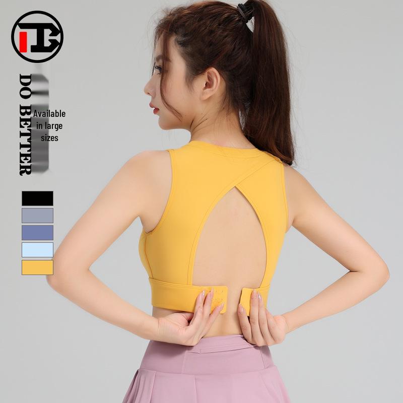 

High Impact Anti-Spillage Sports Bra with Hollow Back and Invisible Chest Pad L