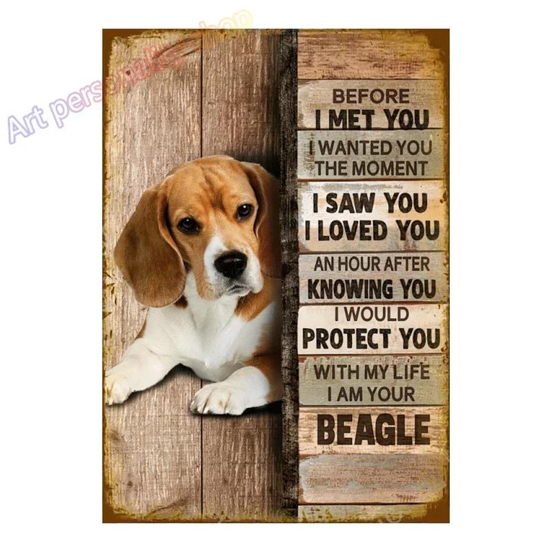 Mfoever Tin Sign Vintage Beagle Dog Coffee Tea Metal Tin Sign Set Retro Funny Pet Wall Art Decor for Home Kitchen Bar Rustic Iron Painting Plaque