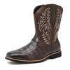 Men's Western Cowboy Boots: Retro Crocodile Pattern Embroidered Leather Knight Boots, Large Size, High Cut