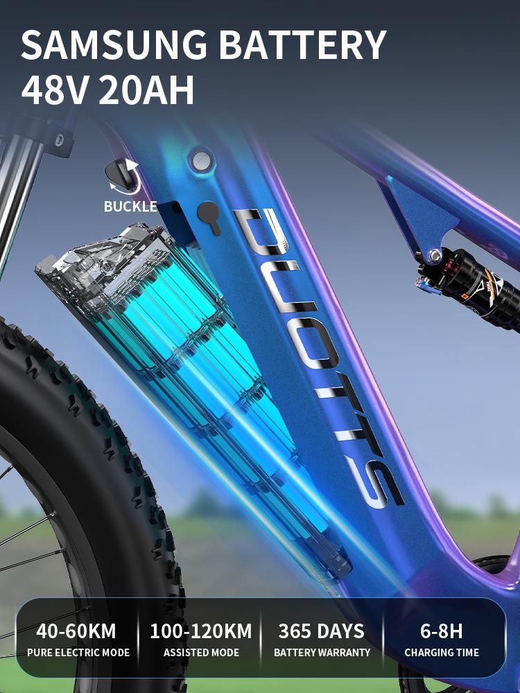 DUOTTS E26 Elektrofahrrad, Samsung 48V 20Ah Akku, Vollfederungssystem, 26-Zoll-Reifen, maximale Reichweite 60-120 km.