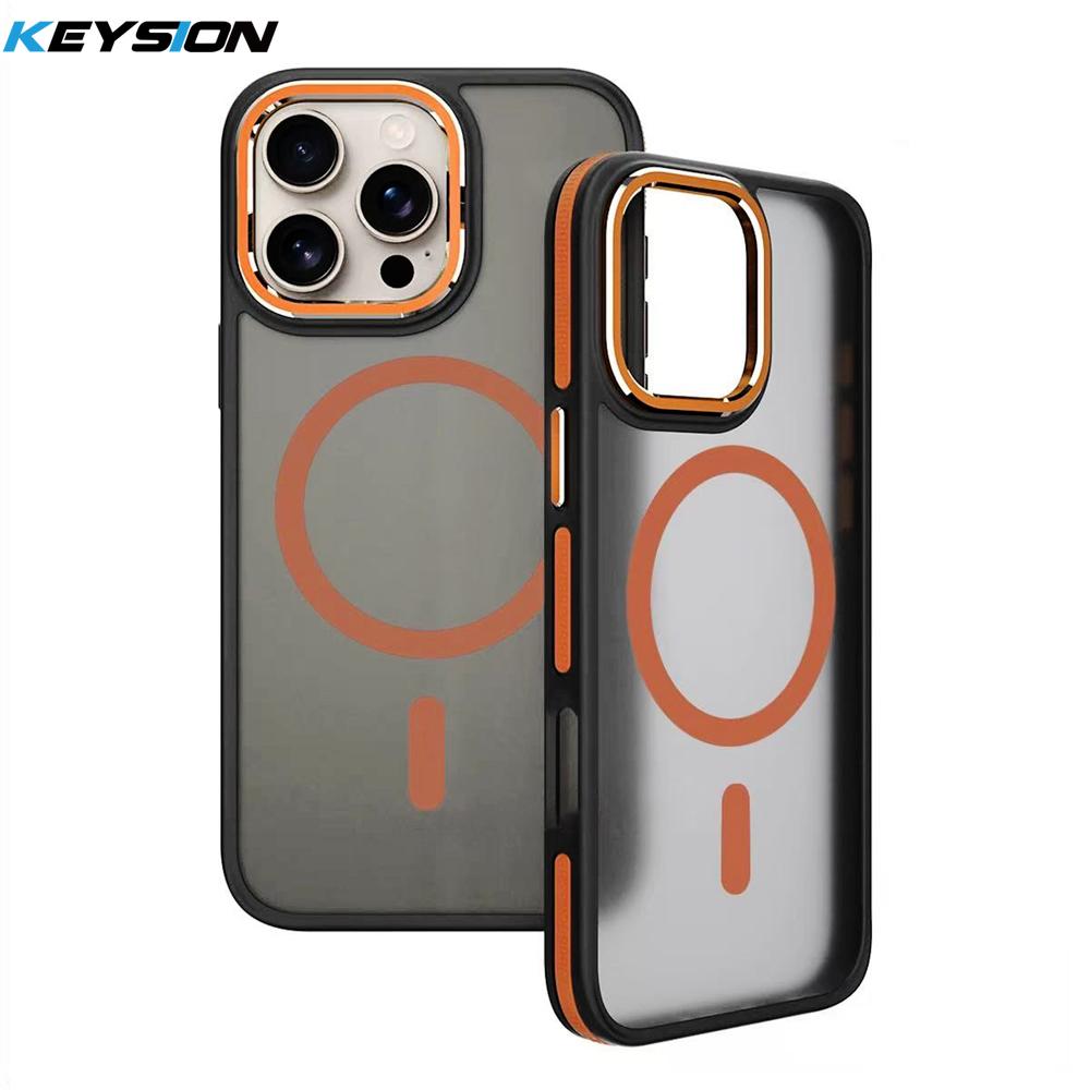 KEYSION Shockproof Magnetic Case for iPhone 15 16 Pro Max 15 Plus 16e Matte Translucent PC+TPU Color Blocking Phone Cover