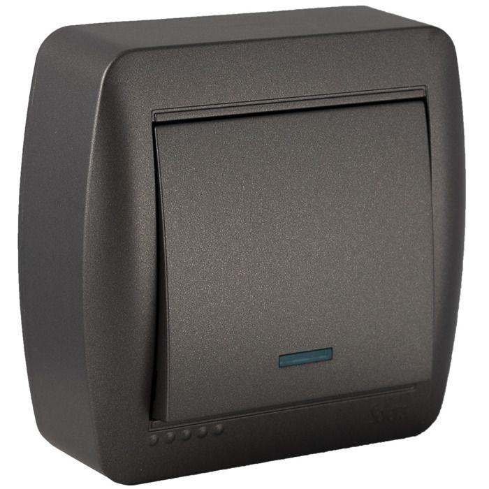 Interrupteur Va Et Vient Voyant Lumineux Saillie - Noir Graphite - Solera