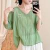 DIMANAF 2026 Summer New Plus Size Women Blouse Shirt Vintage Embroidery Loose Cotton Linen Casual Lady Tops