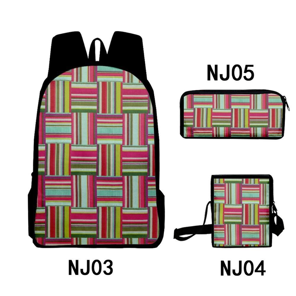 Trendy Geometric pattern stripes 3D Print 3pcs/Set pupil School Bags Laptop Daypack Backpack Inclined shoulder bag Pencil Case