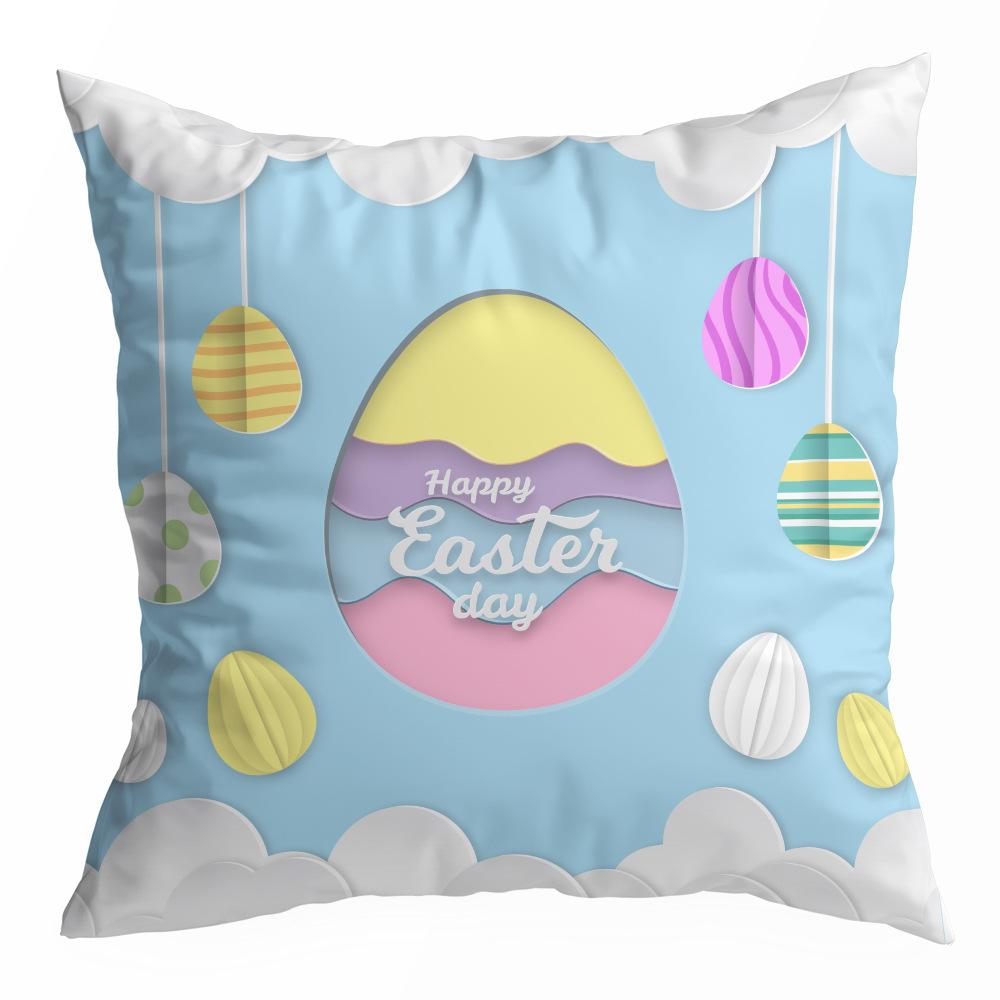 Easter Spring Peach Leather Velvet Printed Pillow Cover Festive Cartoon Rabbit Car Sofa Living Room Pillow Cover